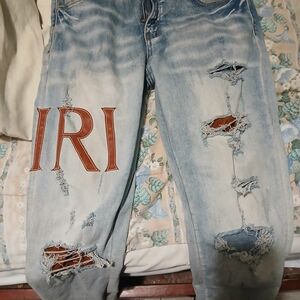 AMIRI Light Blue Distressed Slim Straight Jeans